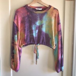 Audrey 3+1 rainbow tie dye cropped sweater